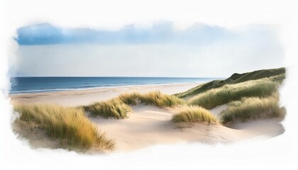 Poster - northern landscape with dune landscape and ocean watercolor style