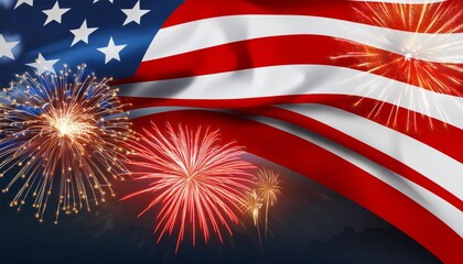 Wall Mural - realistic 3d design with american flag and fireworks for patriot day