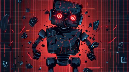 Wall Mural - Angry Cartoon Robot