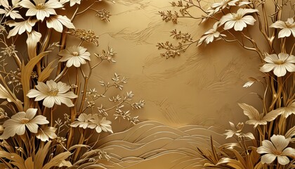 Poster - Golden Floral Wall Art.