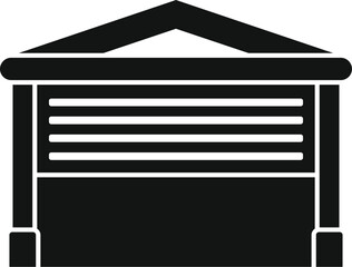 Poster - Simple black icon of a closed garage with a roller door, symbolizing security and protection