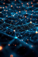 Wall Mural - An abstract representation of a cybersecurity network: glowing nodes and lines in a dark digital environment.