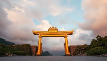 Canvas Print - Golden Archway Against Cloudy Sky.