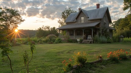 Canvas Print - Explore the culinary delights of farm-to-table dining in an isolated house setting.