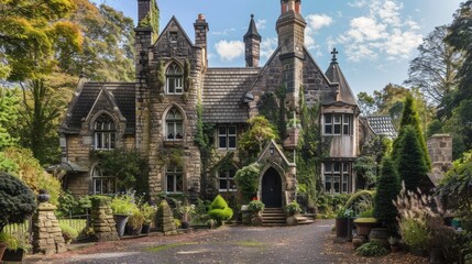 Canvas Print - Explore the neo-Gothic elements of a castle-inspired house in the UK.