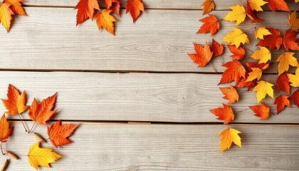 Sticker - Autumn Leaves on Wooden Background.