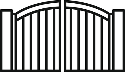 Sticker - Big closed modern gate with arch entrance line icon, house fence concept, front view sign on white background