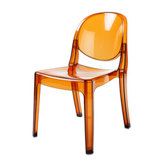 Stylish orange plastic chair on white background