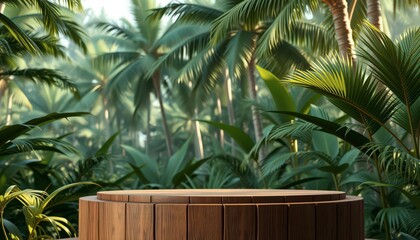 Sticker - Wooden Podium In Tropical Rainforest.