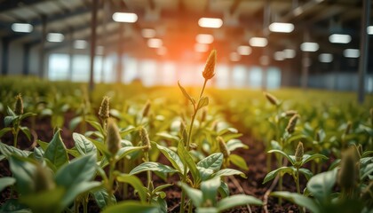 Wall Mural - Green plant seedling in greenhouse.