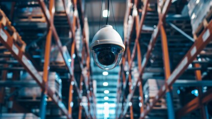 Canvas Print - In a high-security warehouse, valuable goods are stored under strict surveillance. The advanced security measures, including cameras and access controls, protect the inventory from theft and damage.