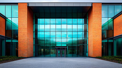 Poster - Modern glass and brick building entrance.