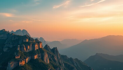 Poster - Mountaintop Fortress at Sunset.