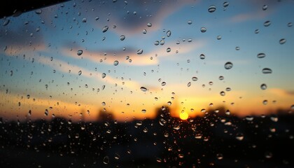 Wall Mural - Raindrops on a Window at Sunset.