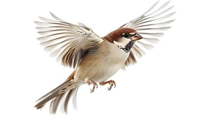 Wall Mural - house sparrow bird collection, portrait, flying and standing, isolated on a white background