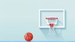 © Alpha - A basketball hoop with a net and ball, 2D vector, minimalist style, clean and basic lines, no background detail