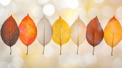 Canvas Print - A Row of Autumn Leaves Against a Blurred Background