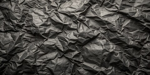 Wall Mural - Textured black paper with rough wrinkled lines. Crumpled black paper background, crumpled, textured, black, paper