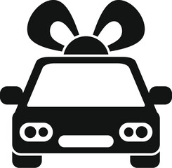 Wall Mural - Black silhouette of a car with a gift bow on top, representing a car being given as a present