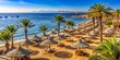 © A.Rod - Sunny beach resort with palm trees, parasols, and Red Sea coral reefs in Sharm El Sheikh, Egypt