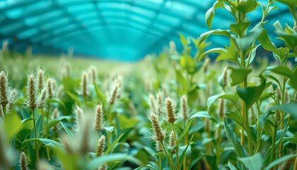 Canvas Print - Green leaves and flower buds in a greenhouse.