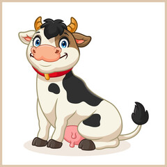 Poster - Happy animal baby cow in a sitting posing