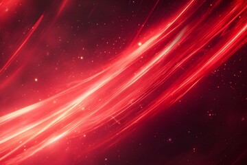 Wall Mural - abstract red energy beams flowing diagonally with particles on dark red background