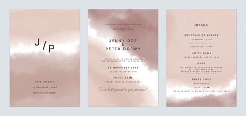 Wall Mural - Wedding invitation template set, minimalist watercolor paintings in elegant brown tones