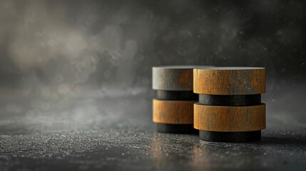 Industrial-style pepper grinders with rustic wooden accents