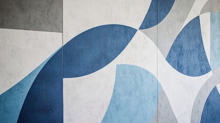 Close-Up of Abstract Geometric Patterned Wall: Blue and Grey Design with Graphic Detail and Modern Influences