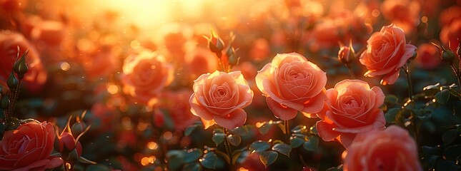 Poster - Sunlit Roses in a Garden