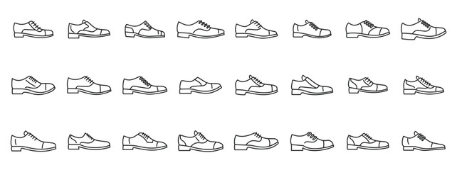 Sticker - Oxford shoes icons set. Large set of icons representing different styles of classic male shoes