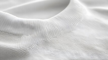 Close-up of white t-shirt collar mockup on a plain background, showcasing fabric texture and stitching detail