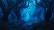 © Watasiwa - Mysterious blue forest landscape with dense fog and eerie atmosphere