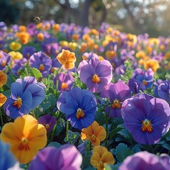 Poster - Vibrant Purple and Yellow Flowers in a Field