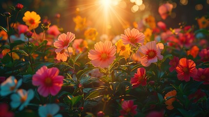 Sticker - Blooming Flowers in the Sunset