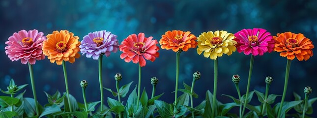 Canvas Print - Vibrant Zinnias in a Row