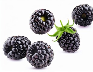 Wall Mural - Falling blackberry isolated on white background, full depth of field