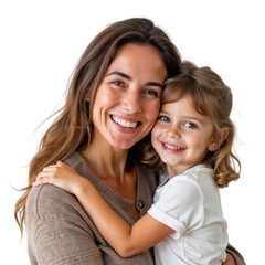 Poster - Smiling mother hugging and having fun with her daughter, family relationship and motherhood concept, isolated on transparent background