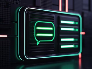 A modern digital interface featuring neon chat icons and sleek lines, perfect for tech-themed designs and communication concepts.