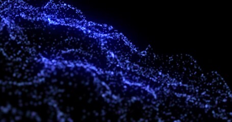 Leinwandbilder - Animation, data stream and network flow with blue particles on black background for communication. Connectivity, future and graphic with cloud computing or information technology in dark cyberspace