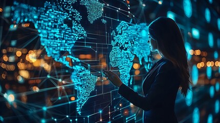 Wall Mural - global dj beats pulse through digital world map, connecting cultures in electronic symphony