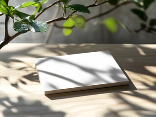 Minimalist white business card mockup displayed flat on a light wooden surface, clean design