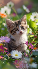 Wall Mural - Playful kitten in a garden