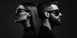 © yanlong - Elegant Couple in Sunglasses Facing Opposite Directions: A High-Contrast Black and White Portrait Emphasizing Style and Modern Elegance