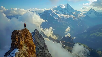 Sticker - A Lone Figure Stands on the Peak of a Mountain