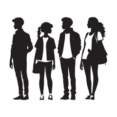 International Youth day. Young people silhouette with white background.