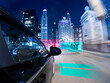 © RooM The Agency - Concept of a Driverless car driving towards a futuristic cityscape, Chicago, Illinois, USA