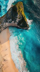 Wall Mural - Aerial view of a rocky cliff and turquoise water