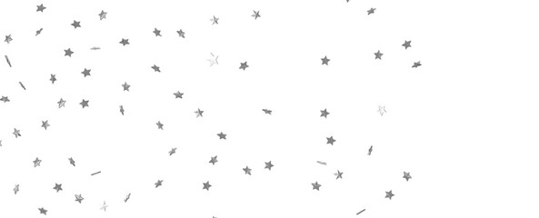 Wall Mural - Silver stars confetti on gray background. Christmas or winter festive background